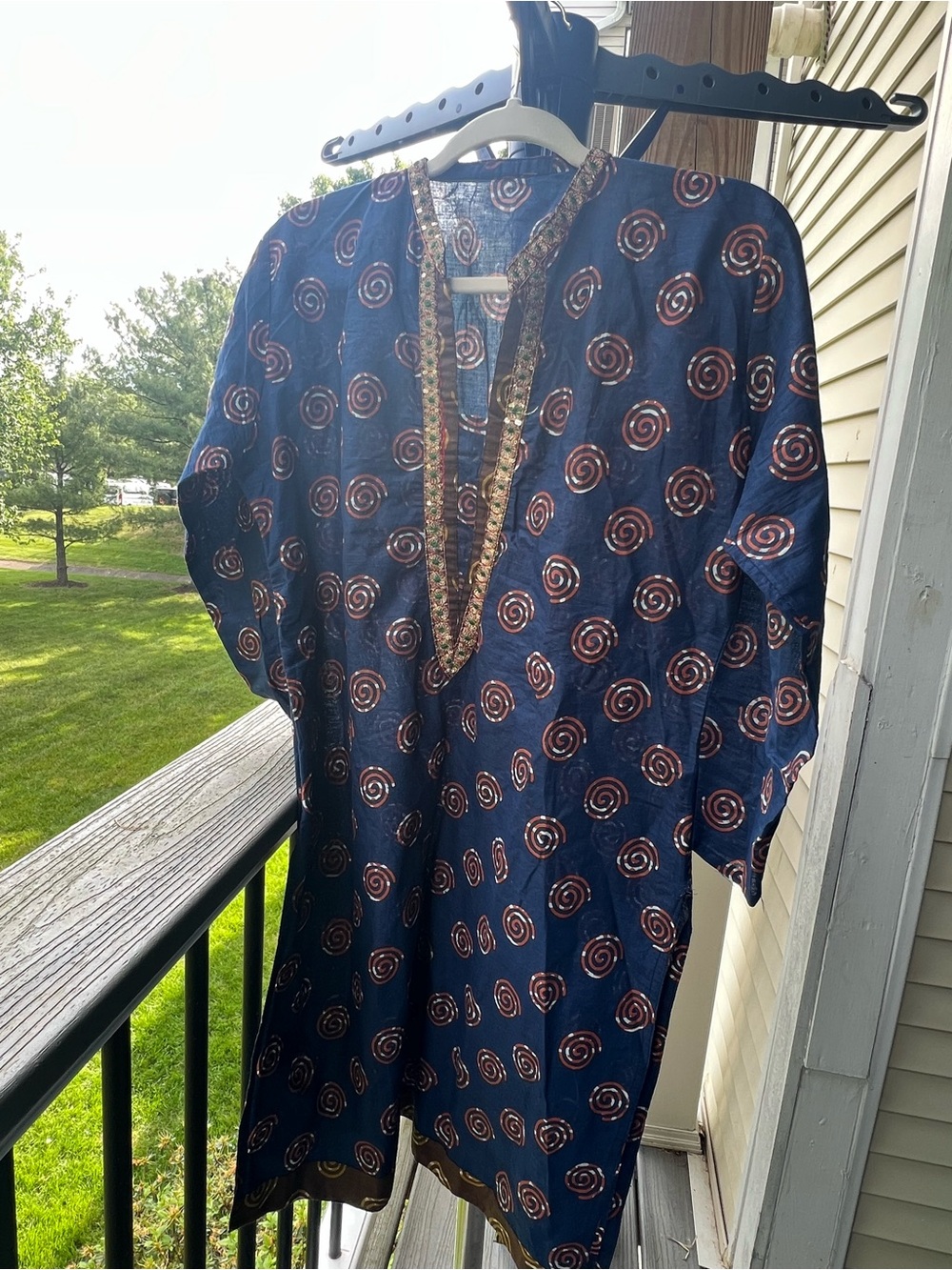 Navy Blue Kurta with Gold Trim - Picture 1 of 7